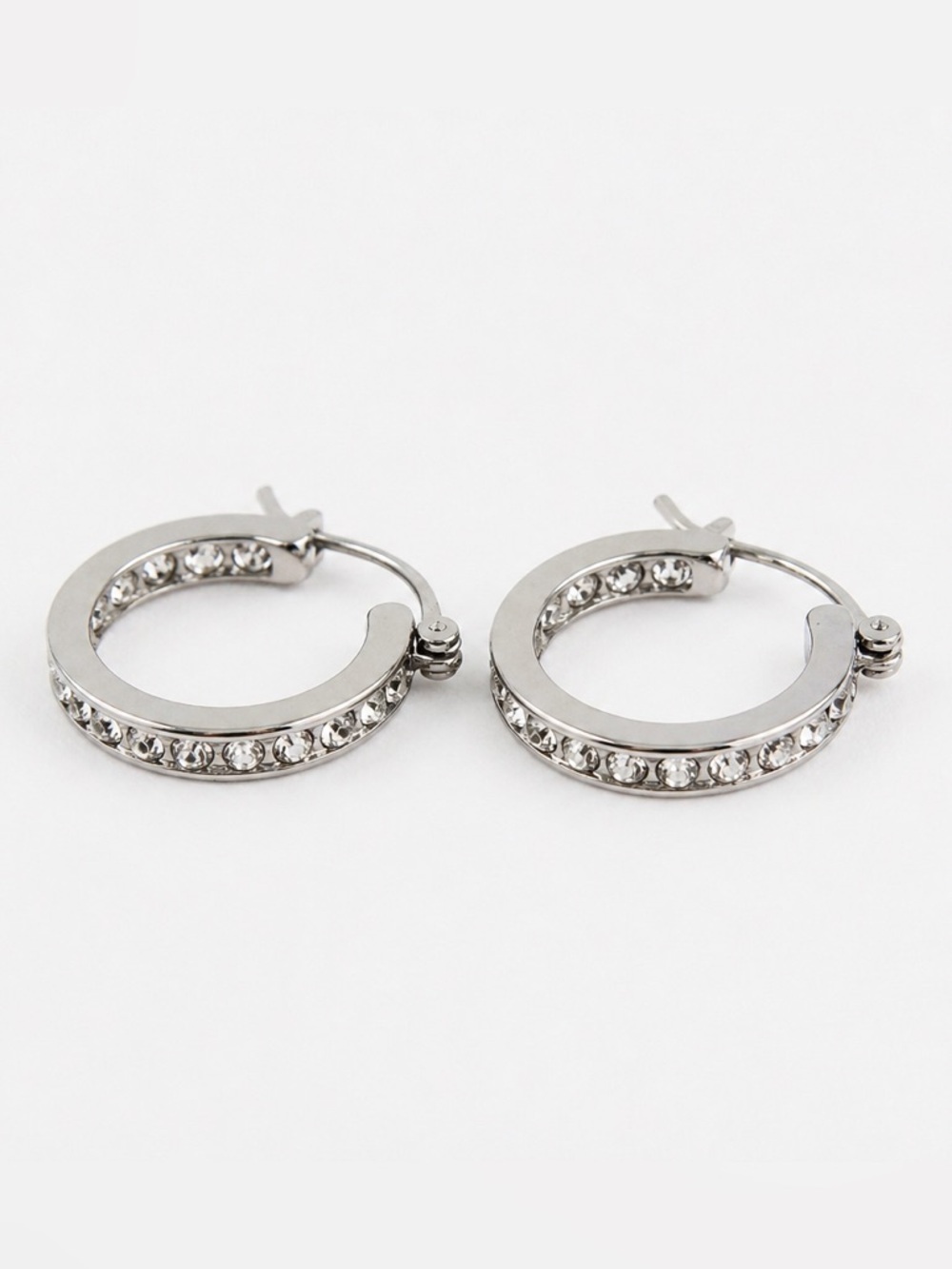 Silver Rhinestone Hoop Earrings | Small Huggie Style Sparkle Hoops
